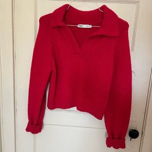 Pink collared Zara knit sweater
